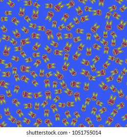Seamless background with cute cartoon rabbits.