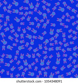Seamless background with cute cartoon rabbits.