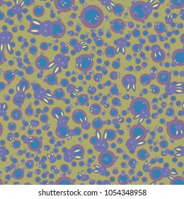 Seamless background with cute cartoon rabbits.