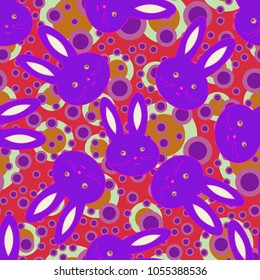Seamless background with cute cartoon rabbits.