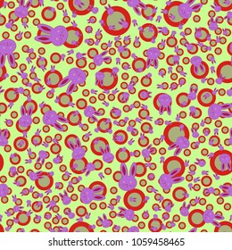 Seamless background with cute cartoon rabbits.