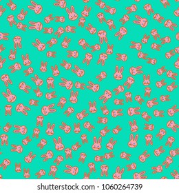 Seamless background with cute cartoon rabbits.