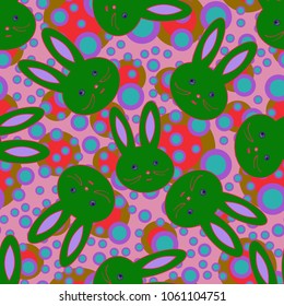 Seamless background with cute cartoon rabbits.