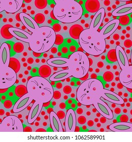 Seamless background with cute cartoon rabbits.