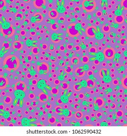 Seamless background with cute cartoon rabbits.
