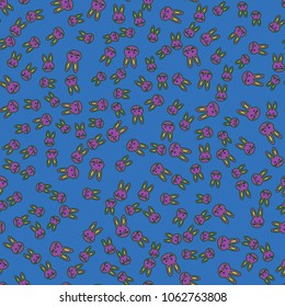 Seamless background with cute cartoon rabbits.