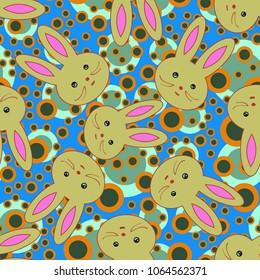 Seamless background with cute cartoon rabbits.