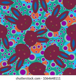 Seamless background with cute cartoon rabbits.
