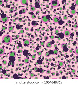 Seamless background with cute cartoon rabbits.