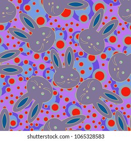 Seamless background with cute cartoon rabbits.