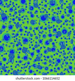 Seamless background with cute cartoon rabbits.