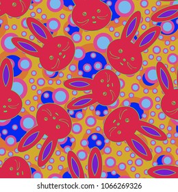 Seamless background with cute cartoon rabbits.