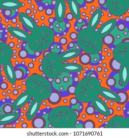 Seamless background with cute cartoon rabbits.