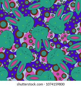 Seamless background with cute cartoon rabbits.