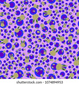 Seamless background with cute cartoon rabbits.