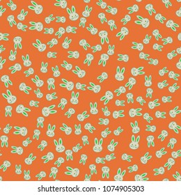 Seamless background with cute cartoon rabbits.