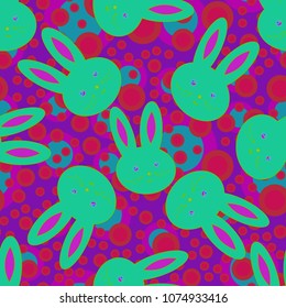 Seamless background with cute cartoon rabbits.