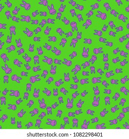 Seamless background with cute cartoon rabbits.