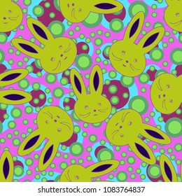 Seamless background with cute cartoon rabbits.
