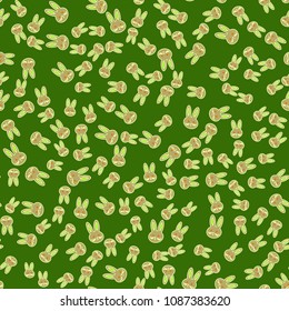 Seamless background with cute cartoon rabbits.