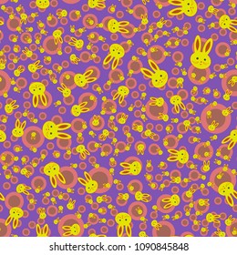 Seamless background with cute cartoon rabbits.