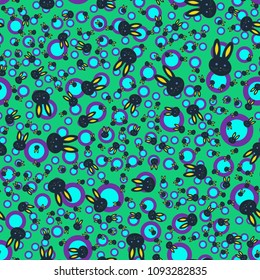 Seamless background with cute cartoon rabbits.