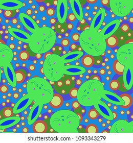 Seamless background with cute cartoon rabbits.