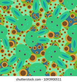 Seamless background with cute cartoon rabbits.