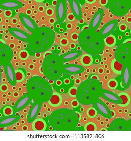 Seamless background with cute cartoon rabbits.