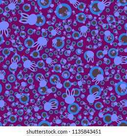 Seamless background with cute cartoon rabbits.