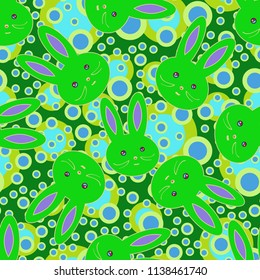 Seamless background with cute cartoon rabbits.