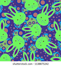 Seamless background with cute cartoon rabbits.