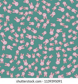 Seamless background with cute cartoon rabbits.