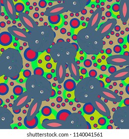 Seamless background with cute cartoon rabbits.
