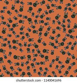 Seamless background with cute cartoon rabbits.