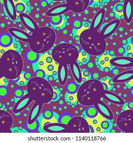 Seamless background with cute cartoon rabbits.