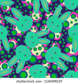 Seamless background with cute cartoon rabbits.