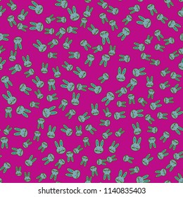 Seamless background with cute cartoon rabbits.