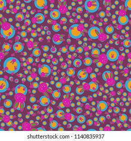 Seamless background with cute cartoon rabbits.