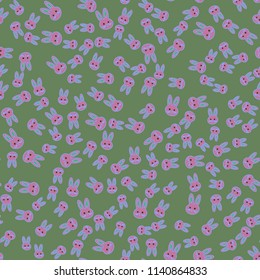 Seamless background with cute cartoon rabbits.