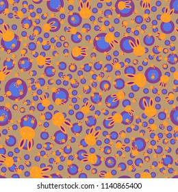 Seamless background with cute cartoon rabbits.