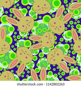 Seamless background with cute cartoon rabbits.