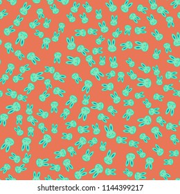 Seamless background with cute cartoon rabbits.