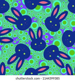 Seamless background with cute cartoon rabbits.