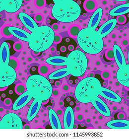 Seamless background with cute cartoon rabbits.