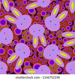 Seamless background with cute cartoon rabbits.