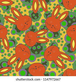Seamless background with cute cartoon rabbits.