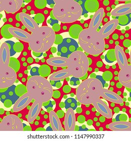 Seamless background with cute cartoon rabbits.