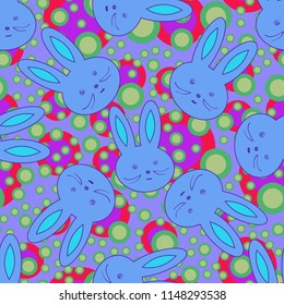 Seamless background with cute cartoon rabbits.