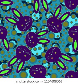 Seamless background with cute cartoon rabbits.